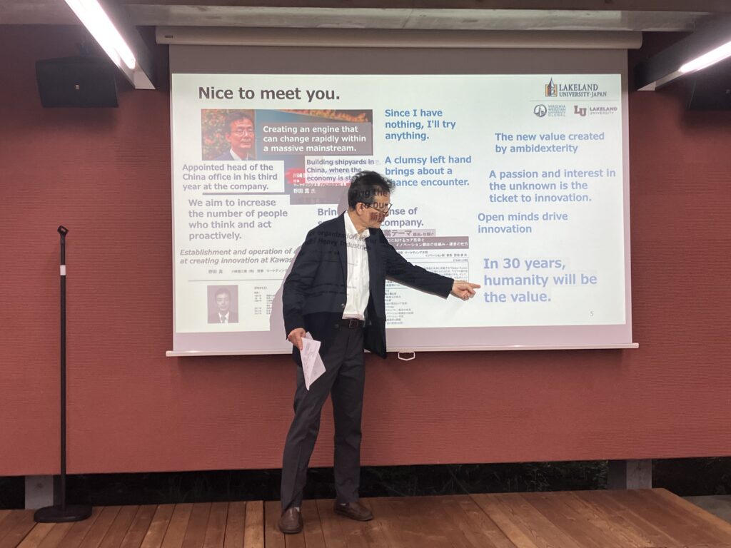 Mr. Makato Noda presents to LUJ students.